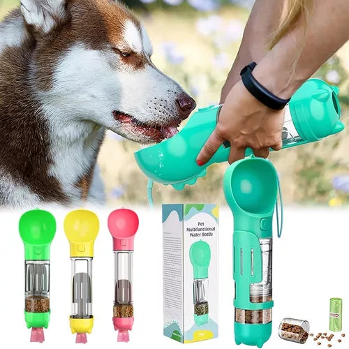 ✅ Dispensador 4 en 1 para mascotas✅ comida, bebida, porta bolsas, pala para excrementos